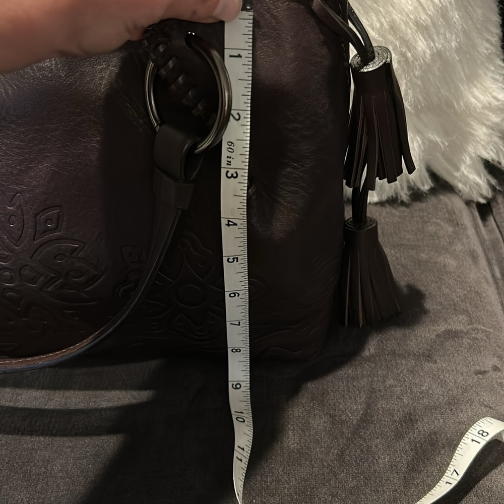 Andrea Mabiani Luxury Rustic Inspired Brown Leather Embossed Shoulder/Tote Bag - Picture 8 of 11